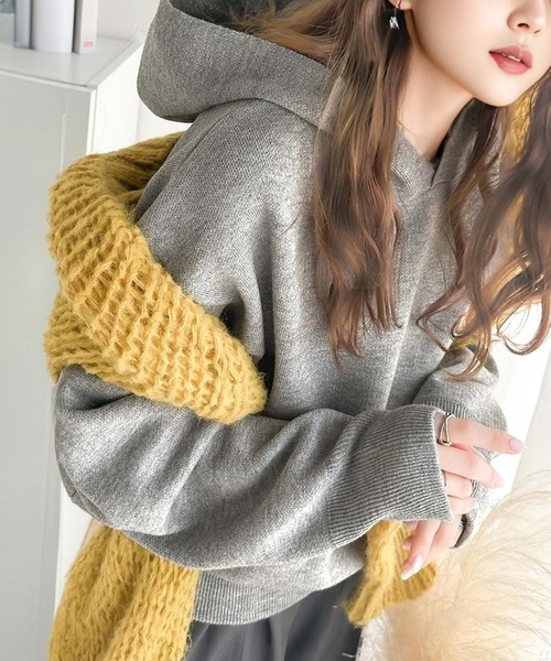 classicalelf（クラシカルエルフ）の「大人のキレイ見え。裏毛風ダブルジャガード オーバーサイズ ニット パーカー（パーカー・レディース・ネイビー/チャコール/オフホワイト/杢グレー・SMALL/MEDIUM/LARGE/X-LARGE）」の10枚目の写真