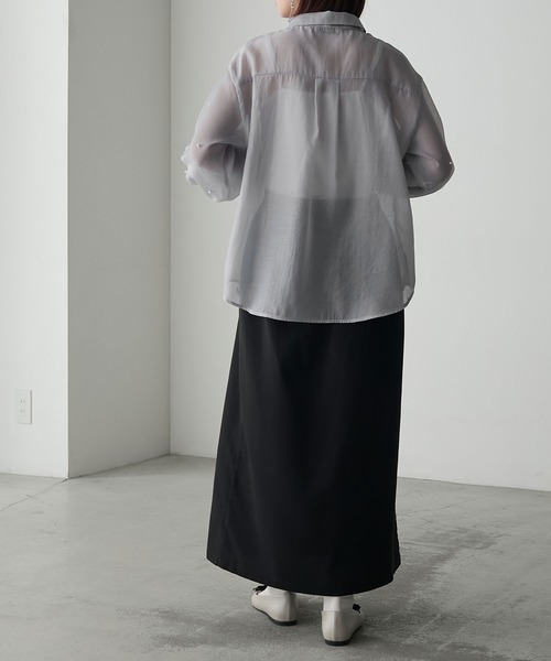 BONLECILL noir】パールパフスリーブ丸襟シアーブラウス（シャツ