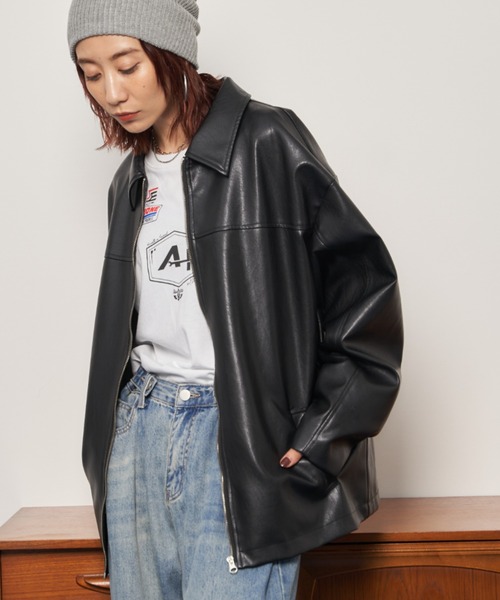 Auntie Rosa Holiday（アンティローザホリデー）の「フェイクレザーオーバーサイズブルゾン（ブルゾン・レディース・アイボリー/ブラック・FREE）」の2枚目の写真