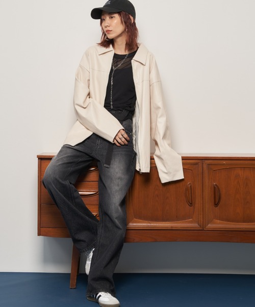 Auntie Rosa Holiday（アンティローザホリデー）の「フェイクレザーオーバーサイズブルゾン（ブルゾン・レディース・アイボリー/ブラック・FREE）」の8枚目の写真