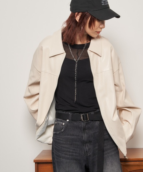 Auntie Rosa Holiday（アンティローザホリデー）の「フェイクレザーオーバーサイズブルゾン（ブルゾン・レディース・アイボリー/ブラック・FREE）」の16枚目の写真