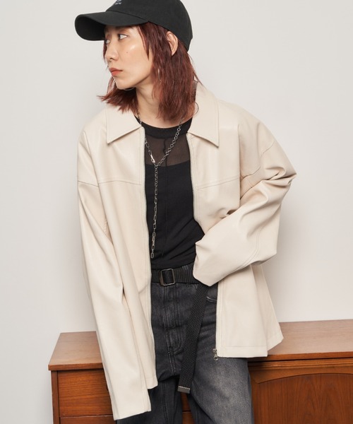 Auntie Rosa Holiday（アンティローザホリデー）の「フェイクレザーオーバーサイズブルゾン（ブルゾン・レディース・アイボリー/ブラック・FREE）」の15枚目の写真