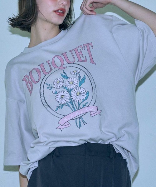 F i.n.t（フィント）の「マーガレットブーケプリントビッグT/fint（Tシャツ/カットソー・レディース・ピンク/クリーム・FREE）」の9枚目の写真