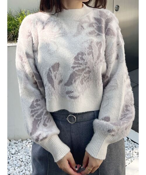 MERCURYDUO（マーキュリーデュオ）の「シャギーMIXジャカードニット（ニット/セーター・レディース・チャコールグレー/ライトブルー/アイボリー・FREE）」の2枚目の写真