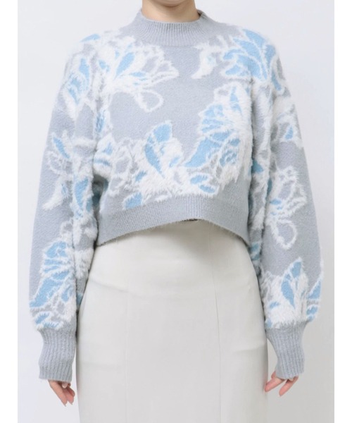 MERCURYDUO（マーキュリーデュオ）の「シャギーMIXジャカードニット（ニット/セーター・レディース・チャコールグレー/ライトブルー/アイボリー・FREE）」の3枚目の写真