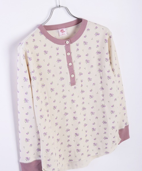 JEMORGAN(ジェーイーモーガン)の「JEMORGAN / ジェーイーモーガン ワッフル 花柄 ヘンリーネック サーマルロンT(Tシャツ/カットソー・レディース・パープル/ターコイズブルー/ストライプ・FREE)」の6枚目の写真