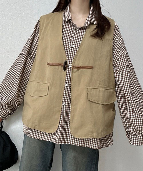 Cham.（チャム）の「ノーカラーデザインベスト（ベスト・レディース・ブラウン/ベージュ・F）」の9枚目の写真