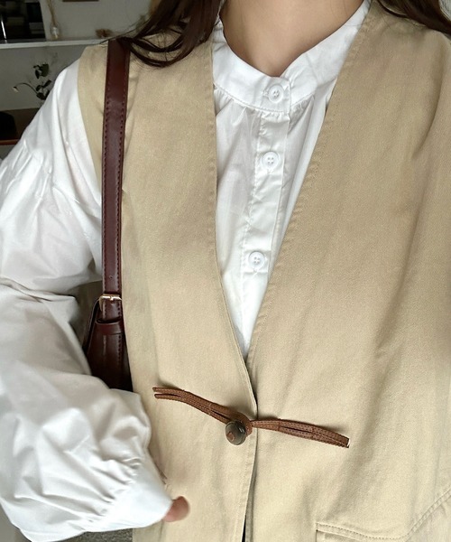 Cham.（チャム）の「ノーカラーデザインベスト（ベスト・レディース・ブラウン/ベージュ・F）」の15枚目の写真