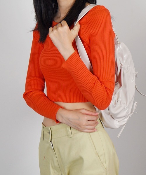 VIVID LADY（ビビッドレディー）の「Vネッククロップニット（Tシャツ/カットソー・レディース・ホワイト/ブラック/パープル/イエロー/オレンジ・FREE）」の15枚目の写真
