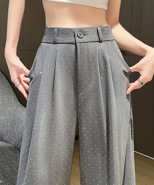 ketty cherie（ケティシェリー）の「ホットフィッラメストーントワイドスラックスパンツ≪洗濯機で洗える≫（スラックス・レディース・グレー/ブラック・M）」の16枚目の写真