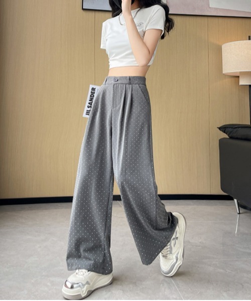 ketty cherie（ケティシェリー）の「ホットフィッラメストーントワイドスラックスパンツ≪洗濯機で洗える≫（スラックス・レディース・グレー/ブラック・M）」の4枚目の写真