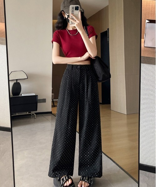 ketty cherie（ケティシェリー）の「ホットフィッラメストーントワイドスラックスパンツ≪洗濯機で洗える≫（スラックス・レディース・グレー/ブラック・M）」の9枚目の写真