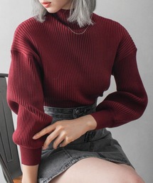 ボリューム袖ボトルネックニット