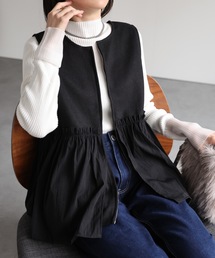 sakishimatokyo | 異素材ドッキング ペプラムベスト/切り替え/秋冬(ベスト)