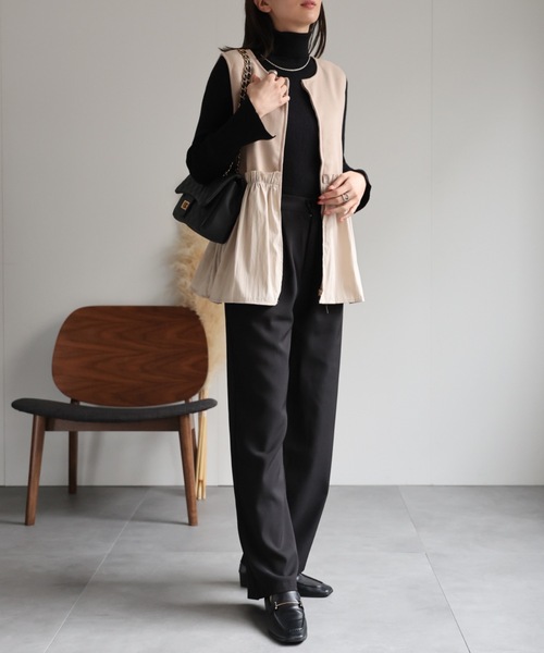 FENNEL異素材ミックス切替ドッキングダウンベスト【新品】 moment+ ベスト ジレ 異素材ドッキングWジップバルーンペプラム