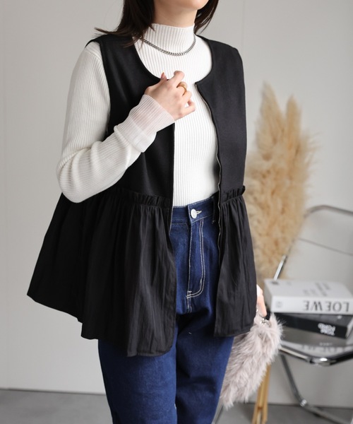 sakishimatokyo（サキシマトーキョー）の「異素材ドッキング ペプラムベスト/切り替え/秋冬（ベスト・レディース・ブラック/グレー/ベージュ・FREE）」の9枚目の写真