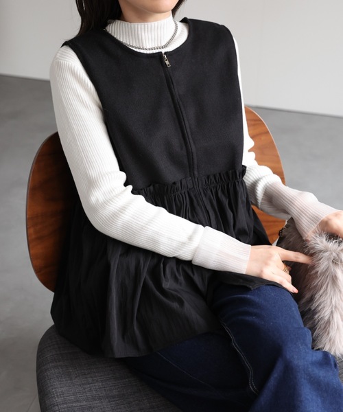 sakishimatokyo（サキシマトーキョー）の「異素材ドッキング ペプラムベスト/切り替え/秋冬（ベスト・レディース・ブラック/グレー/ベージュ・FREE）」の16枚目の写真