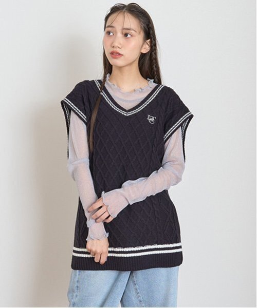LOVETOXIC(ラブトキシック)の「【洗える】ルーズニットベスト(ベスト・キッズ・ベージュ/ネイビー/オフホワイト/トップグレー・S/M/L)」の4枚目の写真