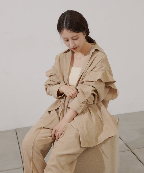 Kastane（カスタネ）の「【セットアップ対応】B コーデュロイフリルビックシャツ（シャツ/ブラウス・レディース・ライトベージュ/ネイビー・FREE）」の3枚目の写真