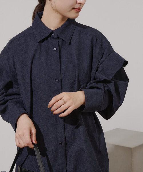 Kastane（カスタネ）の「【セットアップ対応】B コーデュロイフリルビックシャツ（シャツ/ブラウス・レディース・ライトベージュ/ネイビー・FREE）」の13枚目の写真