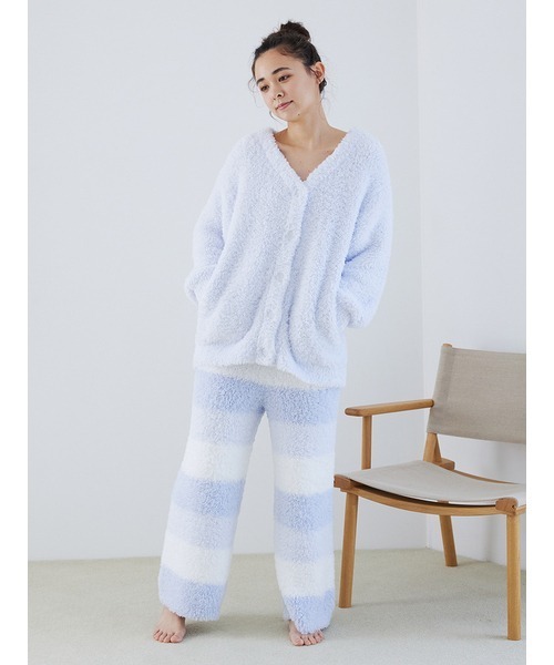 ジェラートピケ ボーダー ロング カーディガン ピンク 水色 白 ルームウェア ジェラートピケ ボーダー ロング カーディガン ピンク 水色 白 ルーム