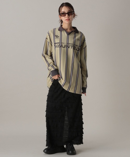 FOREVER 21(フォーエバー トゥエンティーワン)の「【2024FW】ゲームシャツ裏毛プルオーバー(スウェット・レディース・ストライプ/ピンク/ブラック・FREE)」の4枚目の写真