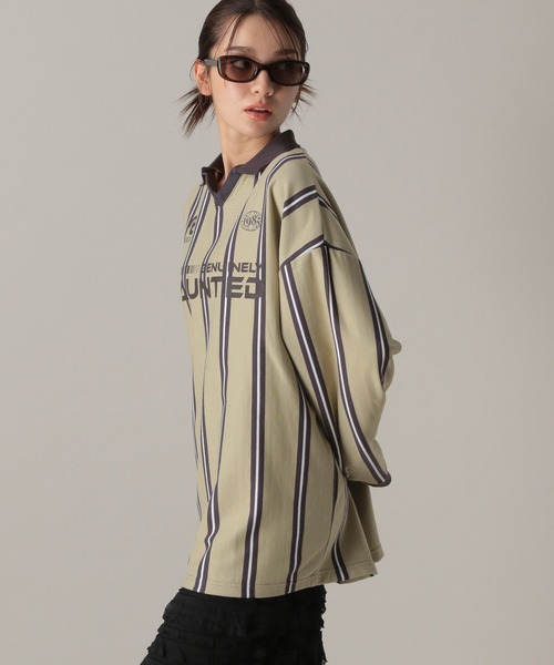 FOREVER 21(フォーエバー トゥエンティーワン)の「【2024FW】ゲームシャツ裏毛プルオーバー(スウェット・レディース・ストライプ/ピンク/ブラック・FREE)」の6枚目の写真