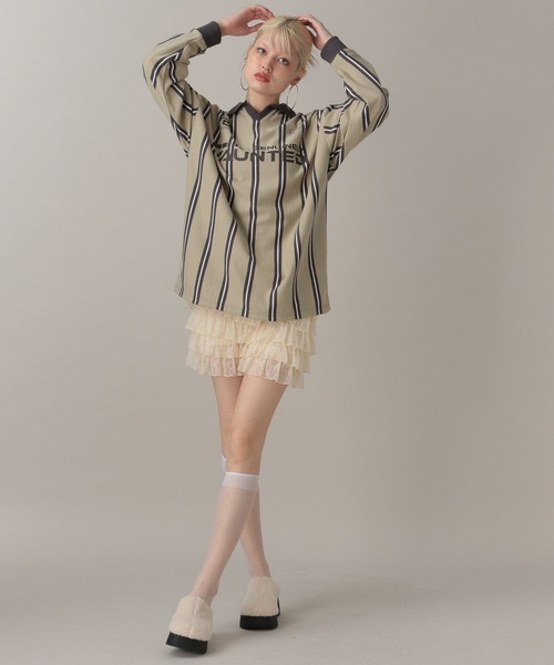 FOREVER 21(フォーエバー トゥエンティーワン)の「【2024FW】ゲームシャツ裏毛プルオーバー(スウェット・レディース・ストライプ/ピンク/ブラック・FREE)」の8枚目の写真