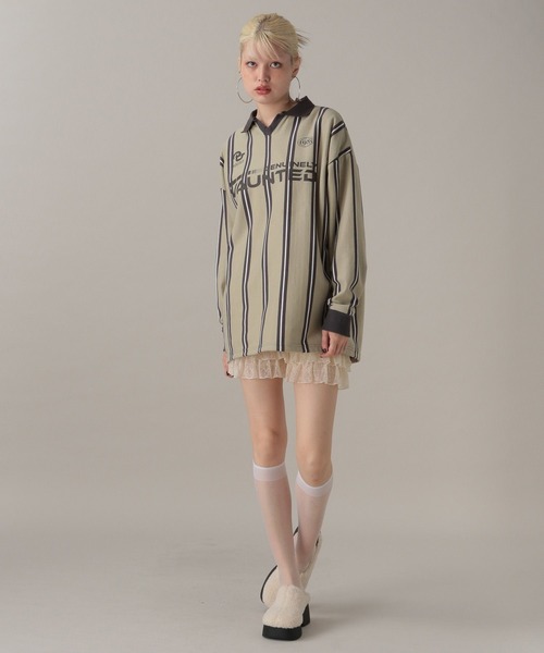 FOREVER 21(フォーエバー トゥエンティーワン)の「【2024FW】ゲームシャツ裏毛プルオーバー(スウェット・レディース・ストライプ/ピンク/ブラック・FREE)」の9枚目の写真