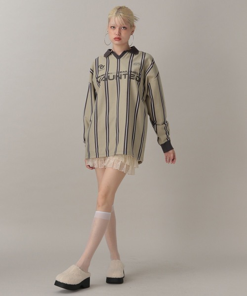 FOREVER 21(フォーエバー トゥエンティーワン)の「【2024FW】ゲームシャツ裏毛プルオーバー(スウェット・レディース・ストライプ/ピンク/ブラック・FREE)」の10枚目の写真