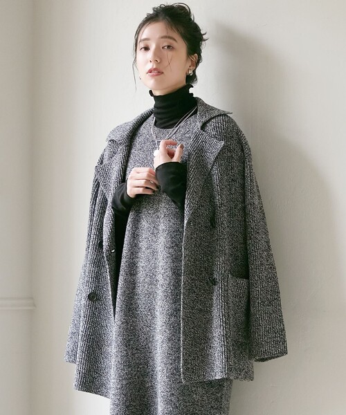 23区（ニジュウサンク）の「【SLOW/一部店舗限定】ニットトータル ジャケット（テーラードジャケット・レディース・ブラック系3/ブラック系・44/46）」の2枚目の写真