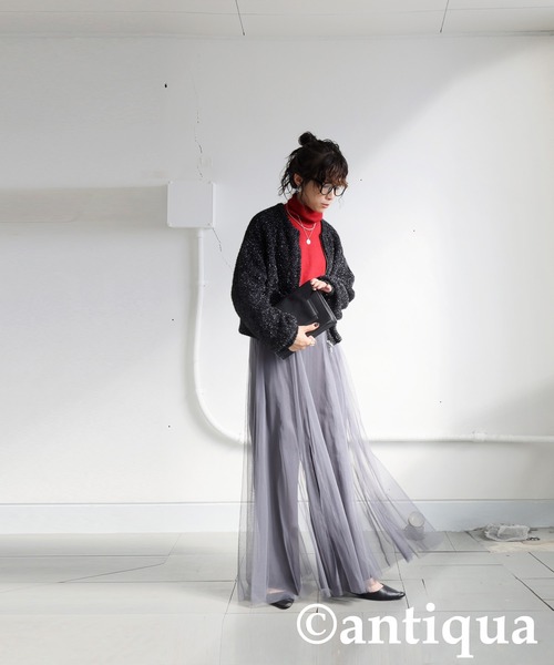 antiqua(アンティカ)の「ガラスヤーンニットカーディガン(ニット/セーター・レディース・ブラック/ダークグレー・ONESIZE)」の3枚目の写真