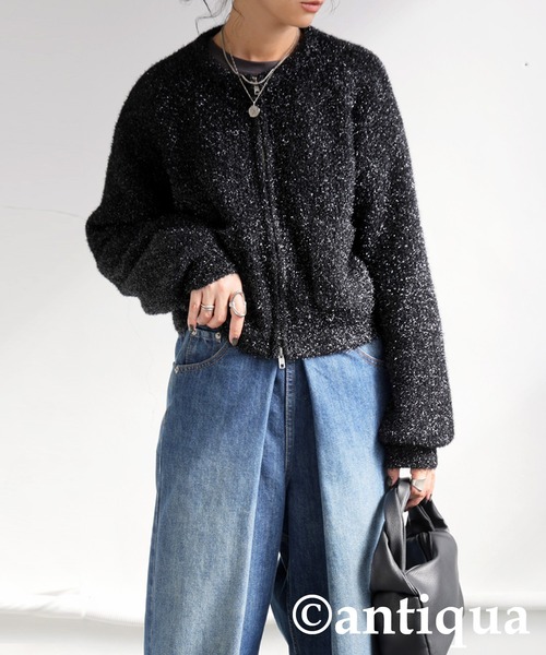 antiqua(アンティカ)の「ガラスヤーンニットカーディガン(ニット/セーター・レディース・ブラック/ダークグレー・ONESIZE)」の5枚目の写真