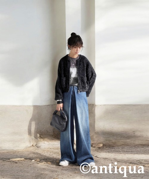 antiqua(アンティカ)の「ガラスヤーンニットカーディガン(ニット/セーター・レディース・ブラック/ダークグレー・ONESIZE)」の7枚目の写真
