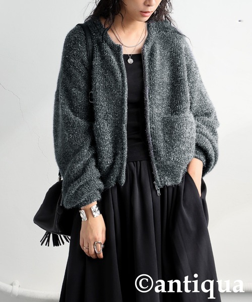 antiqua(アンティカ)の「ガラスヤーンニットカーディガン(ニット/セーター・レディース・ブラック/ダークグレー・ONESIZE)」の11枚目の写真