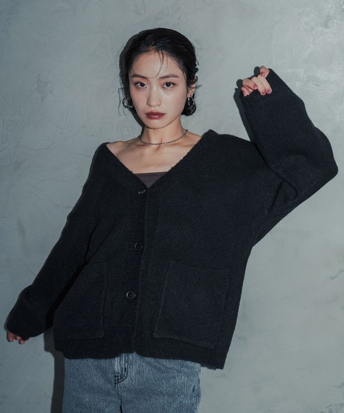 セール】Vネックオーバーニットカーディガン（カーディガン/ボレロ