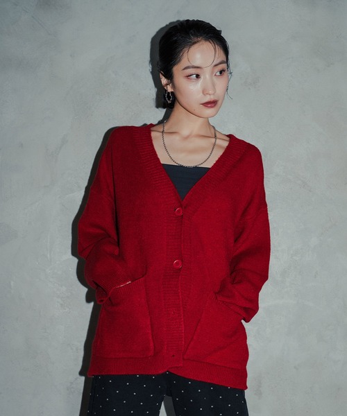セール】Vネックオーバーニットカーディガン（カーディガン/ボレロ