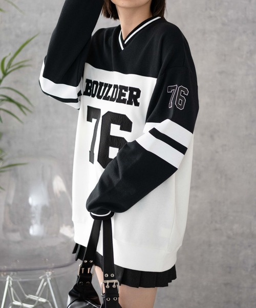 セール】WEGO/ナンバリングライン切り替えスウェット（スウェット