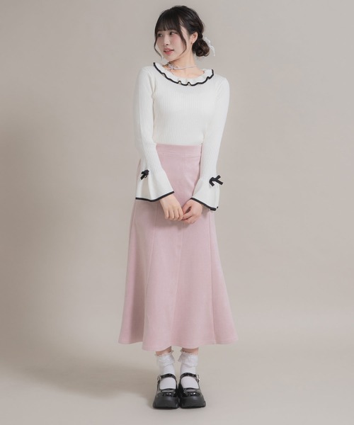 DearMyLoveRose(ディアマイラブローズ)の「マシュマロスエードフレアスカート(スカート・レディース・ベビーピンク/ブラック/グレー/ボルドー/ベージュ・MEDIUM/LARGE/LL/3L)」の7枚目の写真
