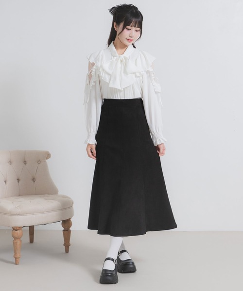 DearMyLoveRose(ディアマイラブローズ)の「マシュマロスエードフレアスカート(スカート・レディース・ベビーピンク/ブラック/グレー/ボルドー/ベージュ・MEDIUM/LARGE/LL/3L)」の11枚目の写真