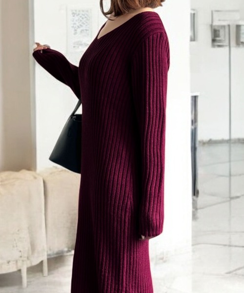 骨格ストレートさんにおすすめ】 骨格別 ロング丈Vネックニット