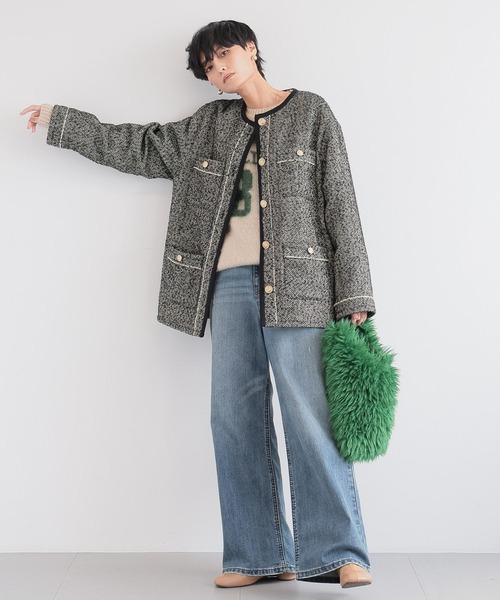 BARNYARDSTORM（バンヤードストーム）の「BARNYARDSTORM / ヘリンボーン中綿ジャケット（ノーカラーコート・レディース・ブラック・S/M）」の5枚目の写真