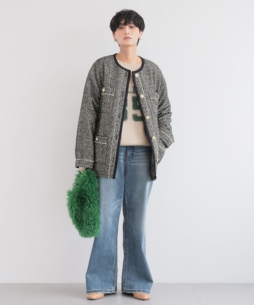 BARNYARDSTORM（バンヤードストーム）の「BARNYARDSTORM / ヘリンボーン中綿ジャケット（ノーカラーコート・レディース・ブラック・S/M）」の6枚目の写真