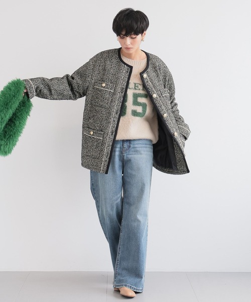 BARNYARDSTORM（バンヤードストーム）の「BARNYARDSTORM / ヘリンボーン中綿ジャケット（ノーカラーコート・レディース・ブラック・S/M）」の7枚目の写真