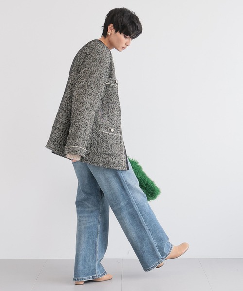 BARNYARDSTORM（バンヤードストーム）の「BARNYARDSTORM / ヘリンボーン中綿ジャケット（ノーカラーコート・レディース・ブラック・S/M）」の8枚目の写真