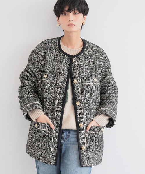 BARNYARDSTORM（バンヤードストーム）の「BARNYARDSTORM / ヘリンボーン中綿ジャケット（ノーカラーコート・レディース・ブラック・S/M）」の10枚目の写真