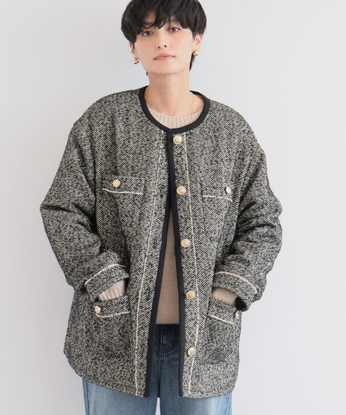 BARNYARDSTORM（バンヤードストーム）の「BARNYARDSTORM / ヘリンボーン中綿ジャケット（ノーカラーコート・レディース・ブラック・S/M）」の11枚目の写真