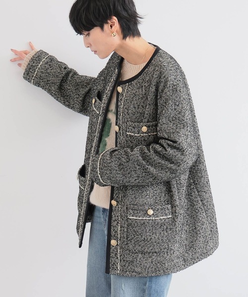 BARNYARDSTORM（バンヤードストーム）の「BARNYARDSTORM / ヘリンボーン中綿ジャケット（ノーカラーコート・レディース・ブラック・S/M）」の12枚目の写真