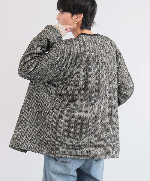 BARNYARDSTORM（バンヤードストーム）の「BARNYARDSTORM / ヘリンボーン中綿ジャケット（ノーカラーコート・レディース・ブラック・S/M）」の13枚目の写真