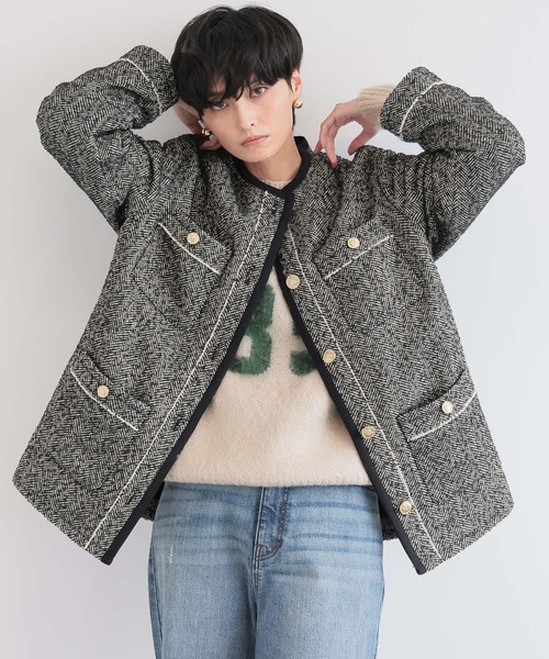 BARNYARDSTORM（バンヤードストーム）の「BARNYARDSTORM / ヘリンボーン中綿ジャケット（ノーカラーコート・レディース・ブラック・S/M）」の14枚目の写真